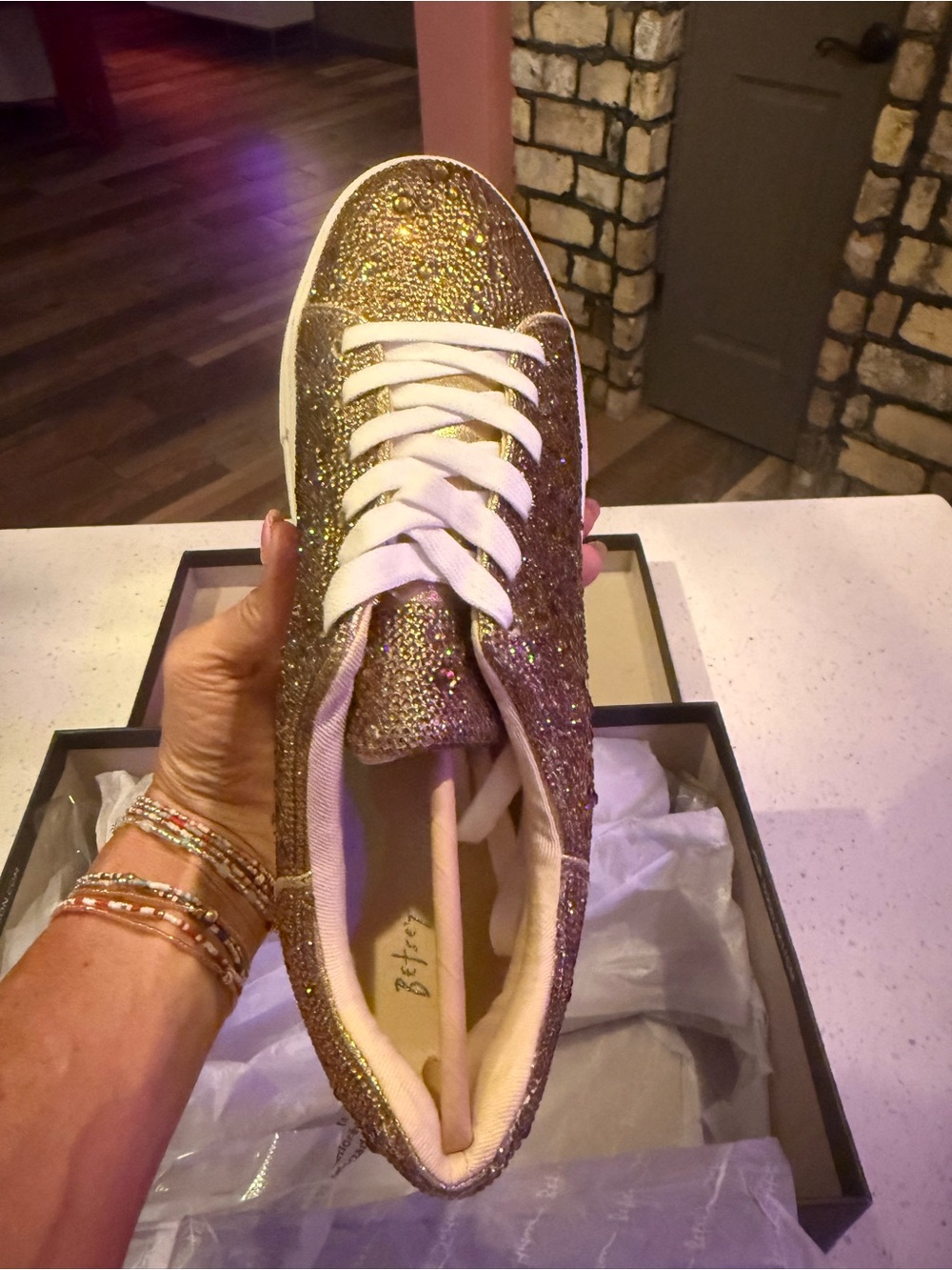 Betsey Johnson Gold Glitter Lace-Up Sneakers